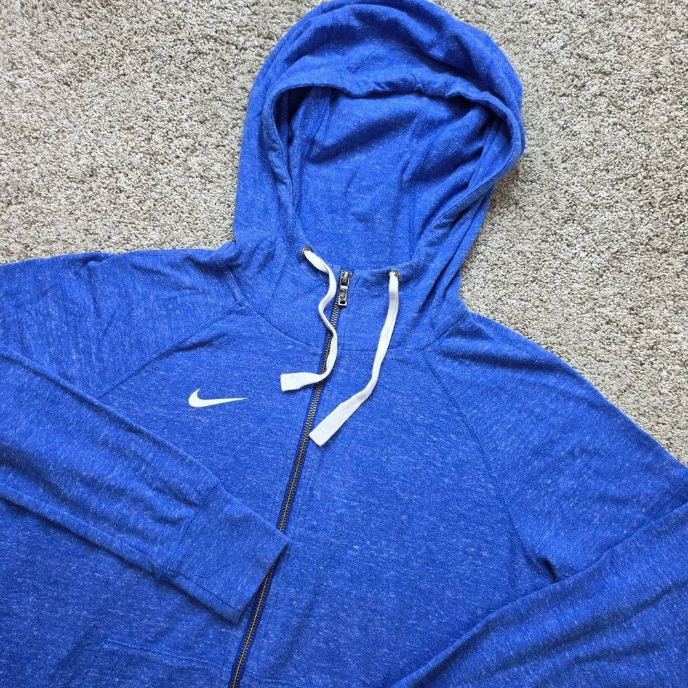 Nike Gym Hoodie Womens Medium Blue Heather Full Zip Swoosh Sweater Ladies